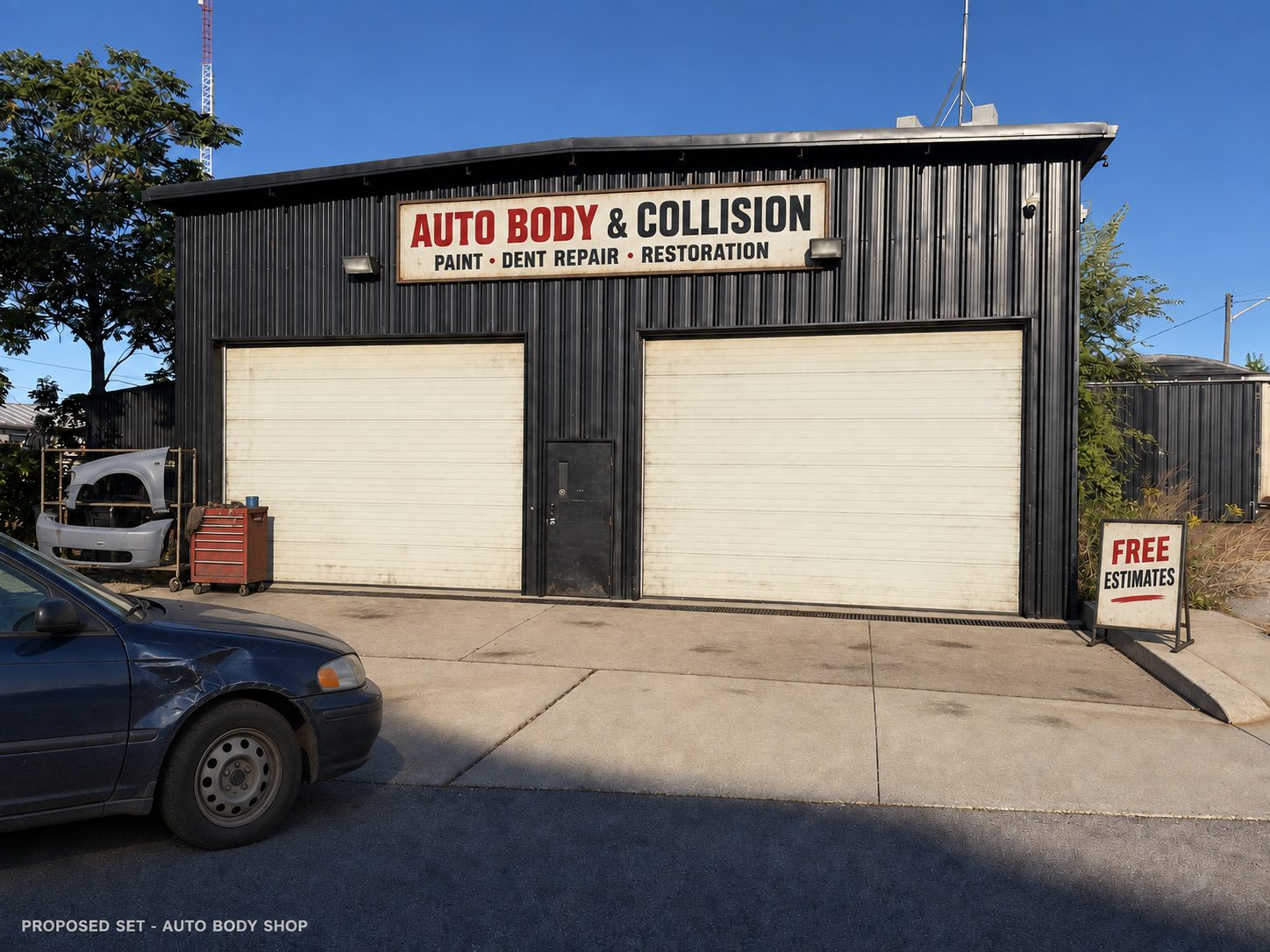 Auto Body Shop — concept rendering of a proposed exterior redress at Digital Canaries, Hamilton