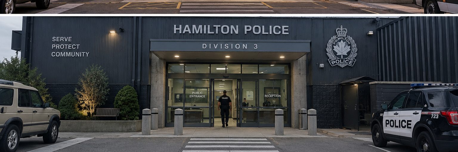 Police Station Entrance — concept rendering of a proposed exterior redress at Digital Canaries, Hamilton