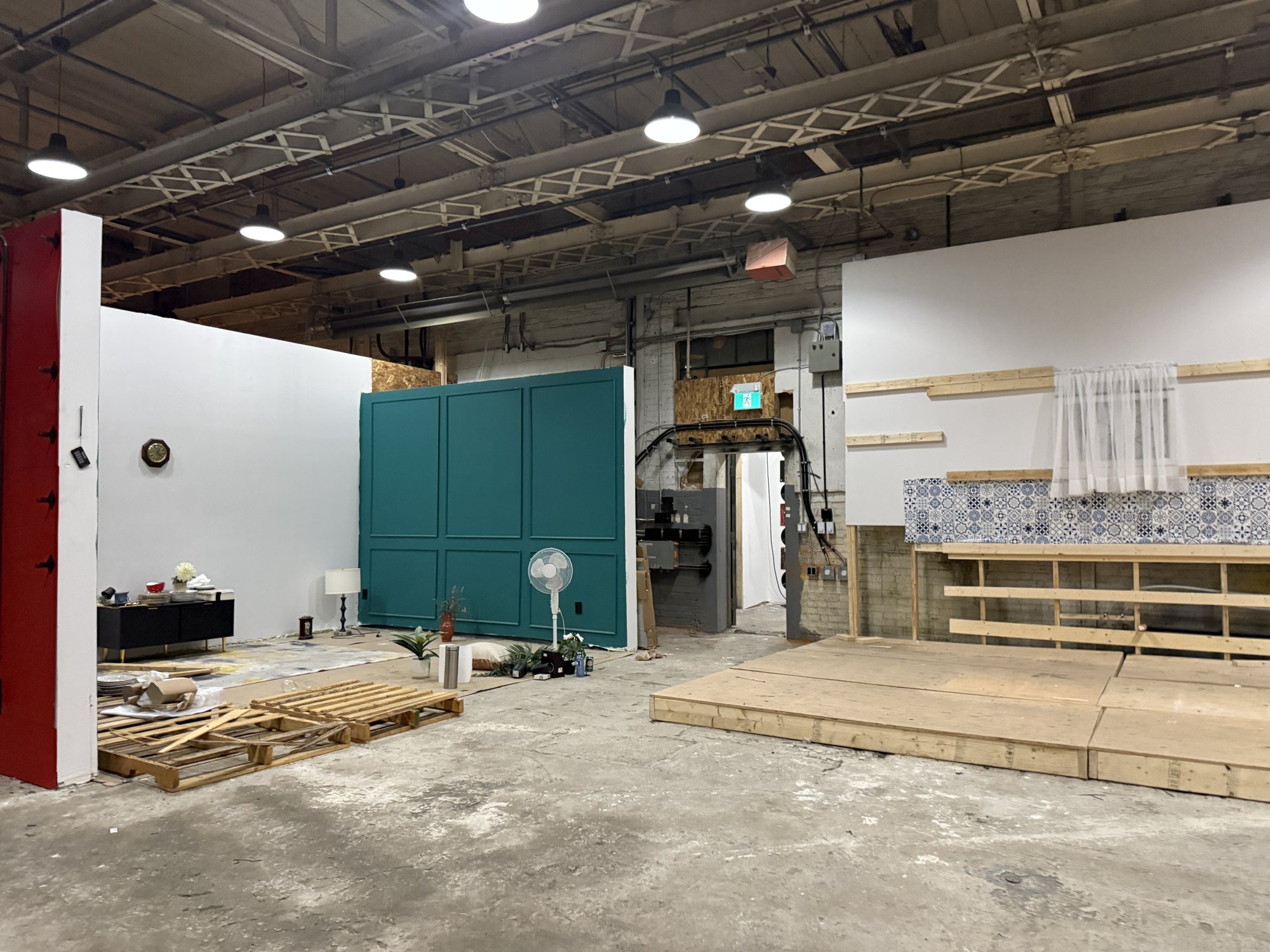 Set walls with a kitchen flat on the build floor at 252 Stuart Street